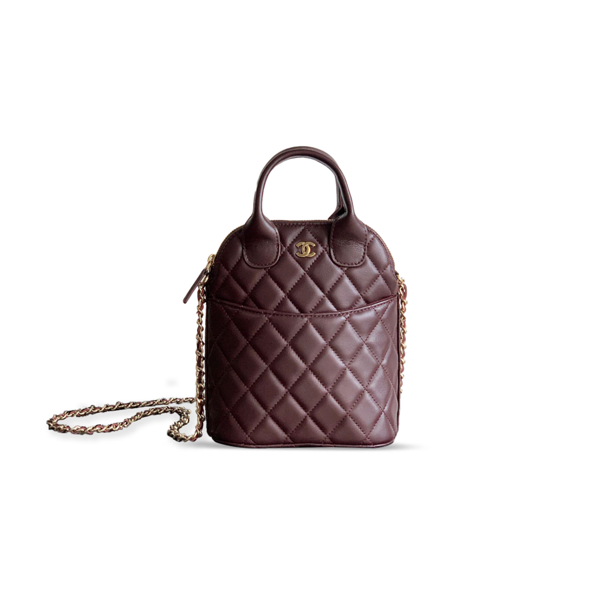 CHANEL MASTER CLUTCH WITH CHAIN SHINY LAMBSKIN IN WINE RED AP4742 (18*17*6cm)